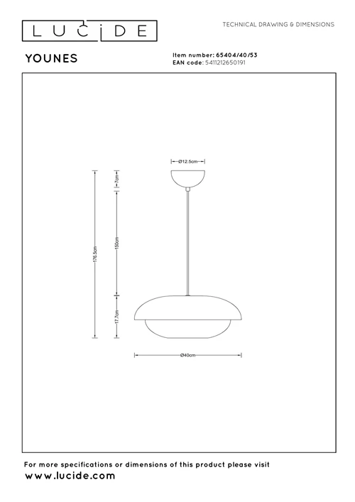 Lucide YOUNES - Pendant light - Ø 40 cm - 1xE27 - Orange | Essential - technical